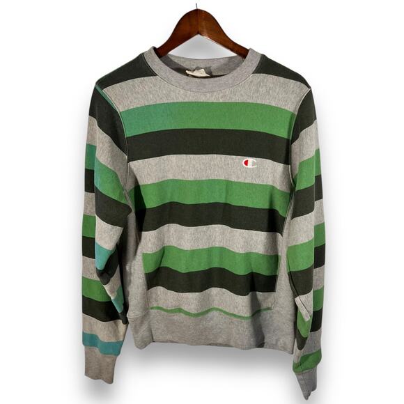 Champion Reverse Weave Stripe Sweatshirt Gray Green 2017 Small - Picture 3 of 10